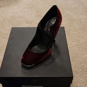 Giuseppe Zanetti red velvet heels